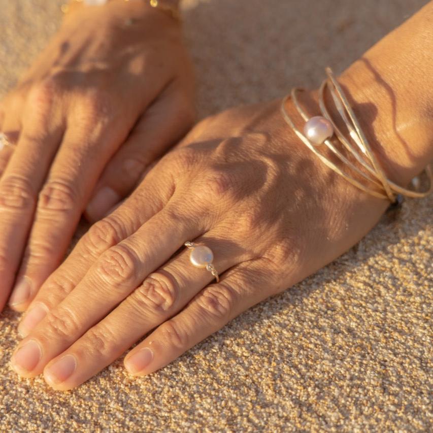 Champagne Coin Pearl Ring