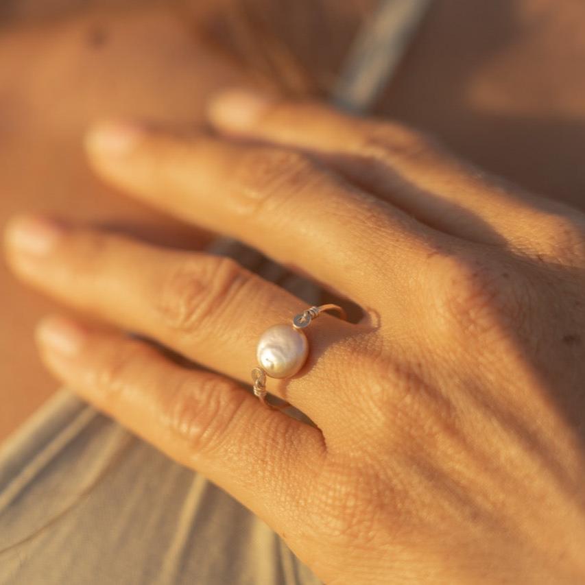 Champagne Coin Pearl Ring