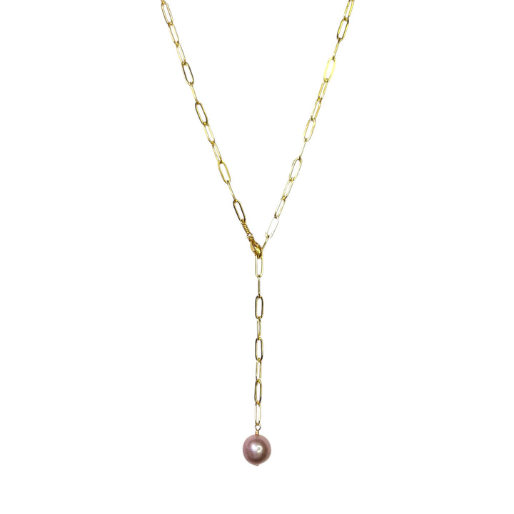 Makawao Lariat Necklace (Dark Pink Edison Pearl)